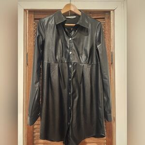 Monaco Black Faux Leather Button-Up Dress Size L